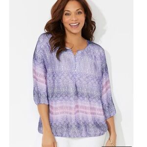 Catherine's Santa Fe Pheasant Top Size XXL Purple Pink Lightweight Casual